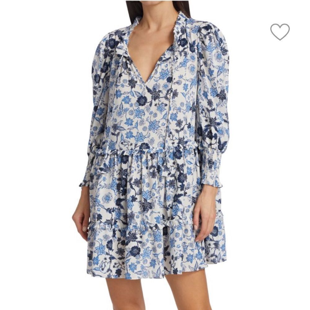 Misa Los Angeles Women’s SM Maya Dress Blue White Floral Small Ruffle Menara
